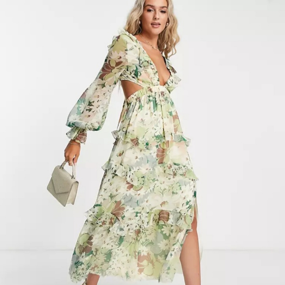 ASOS DESIGN tiered ruffle midi dress